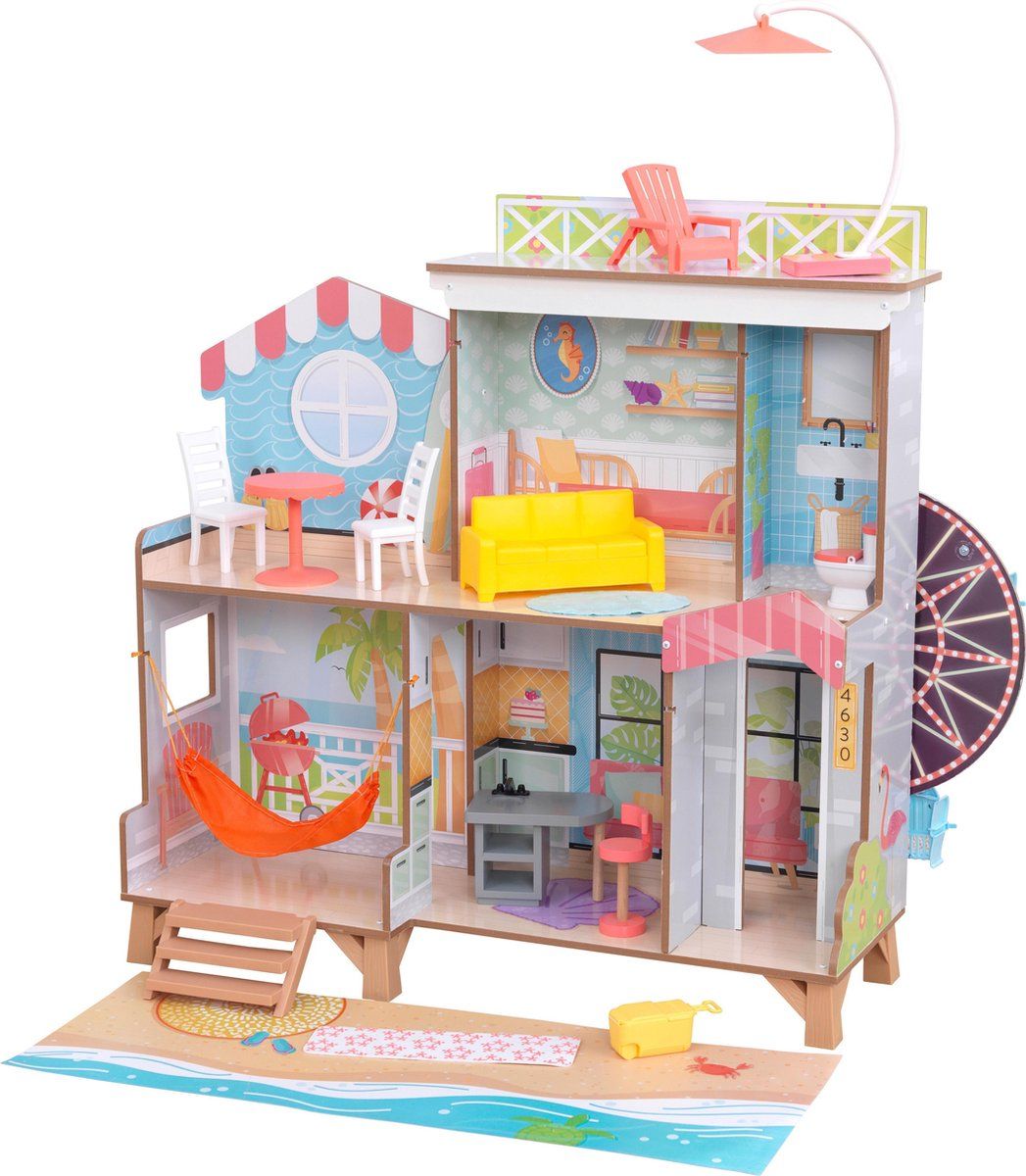 KidKraft Ferris Wheel Fun Beach House Poppenhuis met Ez Kraft Assembly - Hout - Multi