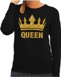Bellatio Decorations Koningsdag Sweater Queen Glitter Goud Zwart Dames XXL