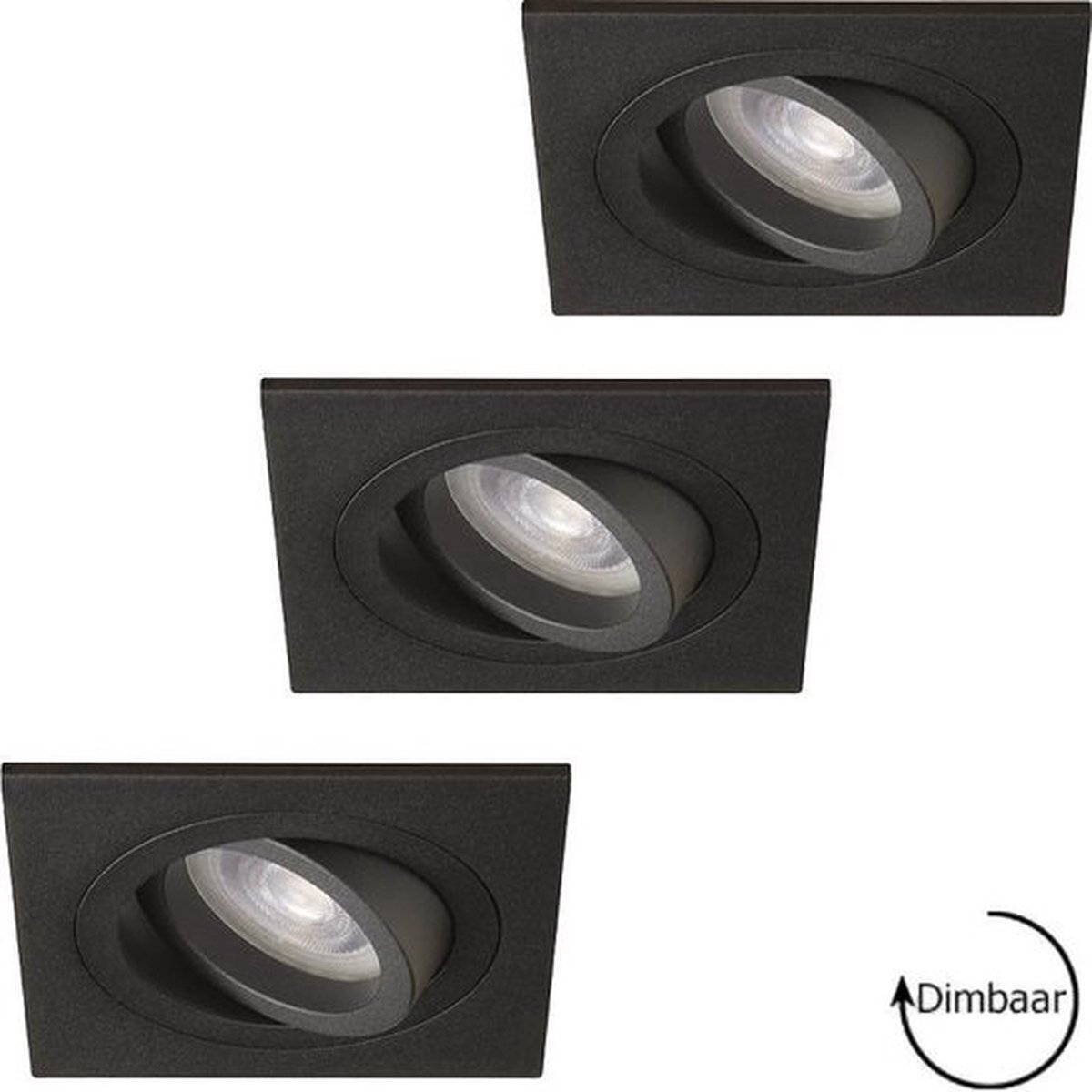 Lybardo Inbouwspots - 3-pack - Spotjes inbouw - Kantelbaar - Zwart + GU10 LED - 5.5W - Dimbaar - 2700K warm wit