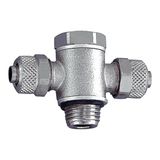 RIEGLER T-draaischroefverbinding, met O-ring, G 3/8 a., voor slang 6/4 mm, SW 19, werkdruk max. 18 bar, messing vernikkeld