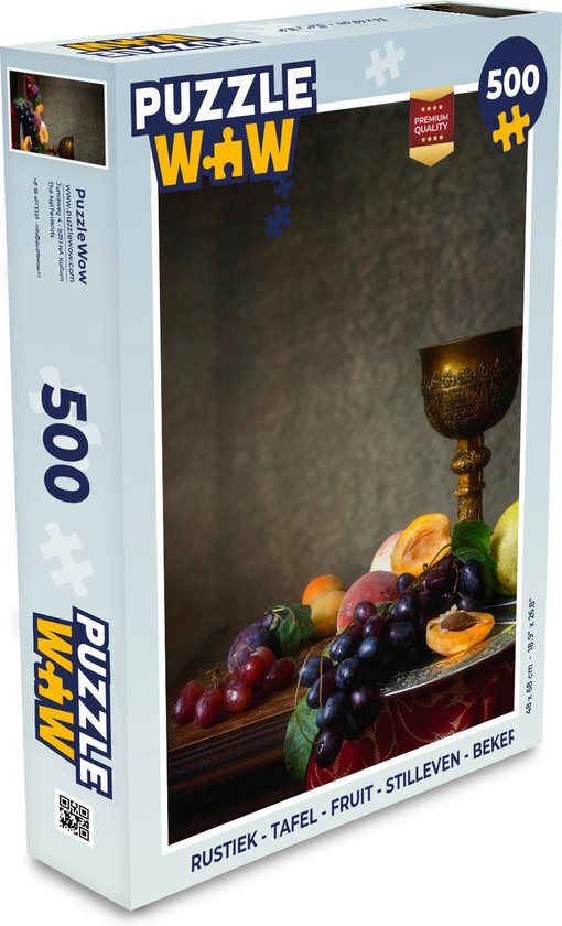 MuchoWow Puzzel Rustiek - Tafel - Fruit - Stilleven - Beker - Legpuzzel - Puzzel 500 stukjes - Sinterklaas cadeautjes - Sinterklaas voor grote kinderen