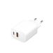 Oplader met 1 x USB-A en 1 x USB-C, 30 W, ideaal voor het snel opladen van mobiele apparaten en tablets.