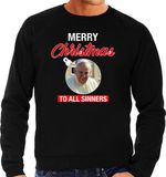 Bellatio Decorations Paus Franciscus Merry Christmas sinners foute Kerst trui - zwart - heren - S