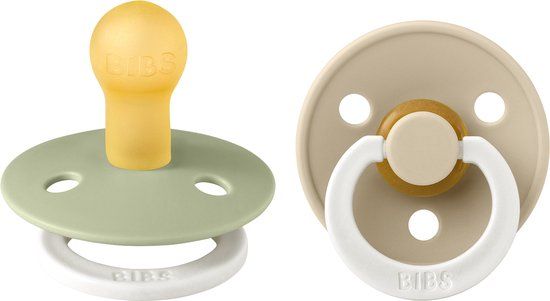 BiBs Glow In The Dark Fopspeen - Rond - 2 Stuks - 0-6 Mnd - Sage/Vanilla