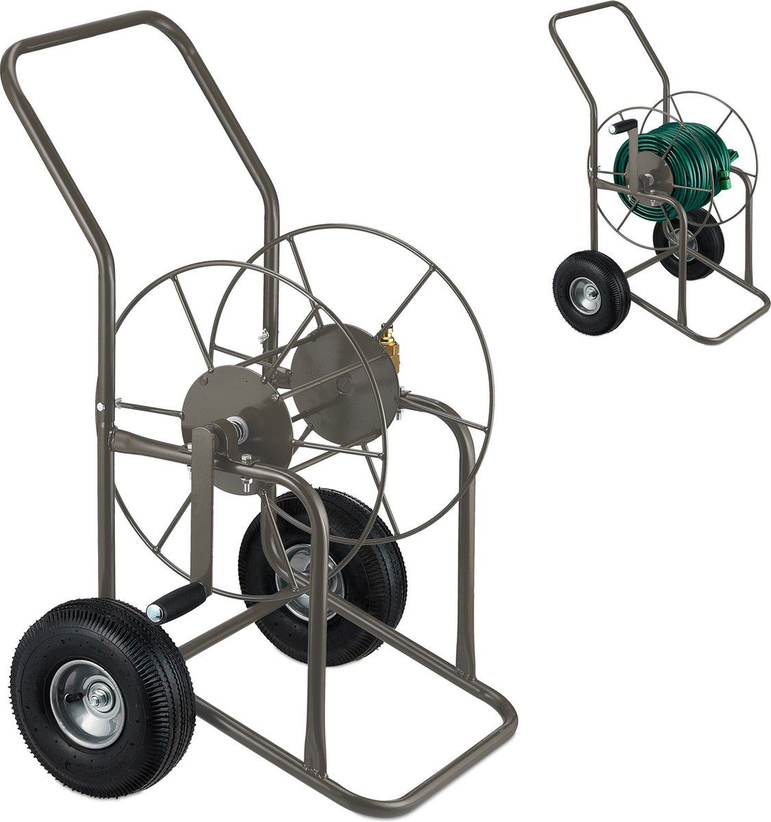 Relaxdays Slangenwagen Zonder Slang - Tuinslanghaspel - 3/4 Inch - Tuinslanghouder - Bruin