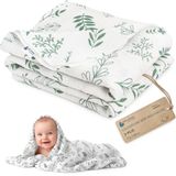 Medi Partners Mousseline babydeken, 75 x 100 cm, deken voor kinderen, pasgeborenen, 100% katoen, als cadeau voor geboorte, multifunctioneel, dubbelzijdig voor kinderwagens (olijfblad)