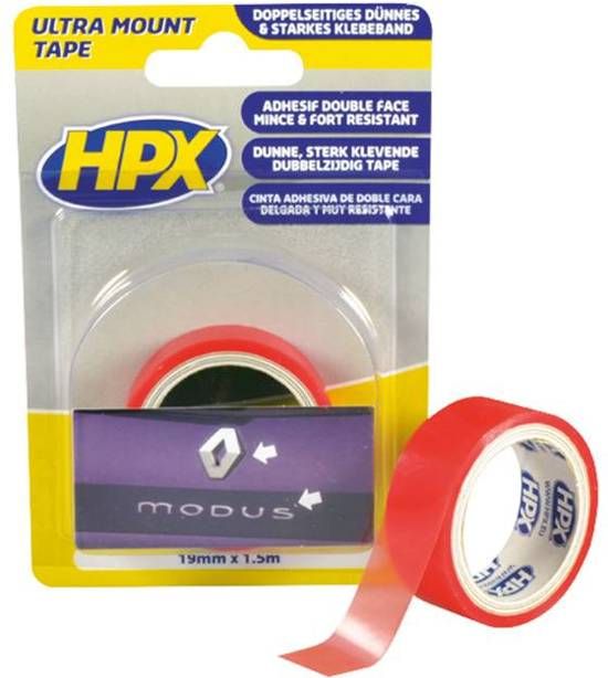 HPX UltraMount dubbelzijdige tape 19mm x 1.5mtr transparant