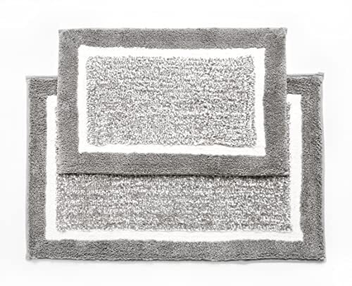 Penguin Home Badmat Set van 2, 100% Micropolyester stapel, zilver, Race Track-50x80 & 40x60 cm