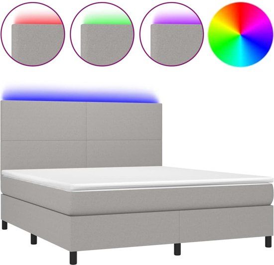 vidaXL Boxspring met matras en LED stof lichtgrijs 160x200 cm