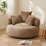 LVHOM Fauteuil avec 3 coussins, pouf classique avec rembourrage, pouf poire avec pouf, fauteuil confortable en chenille, chaise longue, marron café
