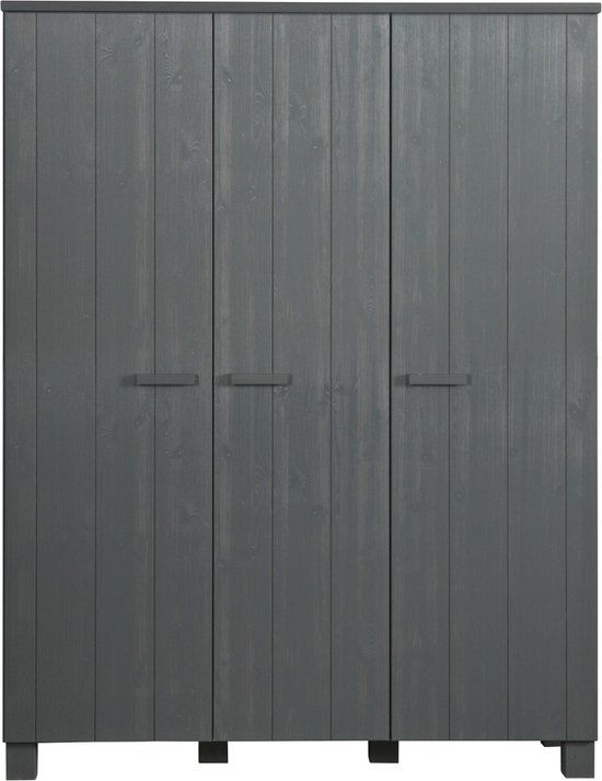 WOOOD Dennis 3-Deurs Kledingkast - Grenen - Staalgrijs - 202x158x55cm