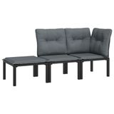 VidaXL 3-delige Loungeset met kussens poly rattan zwart en grijs
