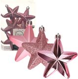 Decoris kersthanger sterren - 24x st - lippenstift roze - 7 cm - kunststof - kerstornamenten