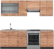 Vicco Fame-Line Unité de cuisine complète – 240 cm, marbre WB chêne or/anthracite