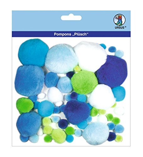 Ursus 39500004 - Pompons pluche mix, 60 stuks, blauw/groen