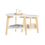 SoBuy Set van 2 Salontafels, Bijzettafels van MDF & Rubberhout, Ronde Tafelset voor Woonkamer, Wit, FBT75-W