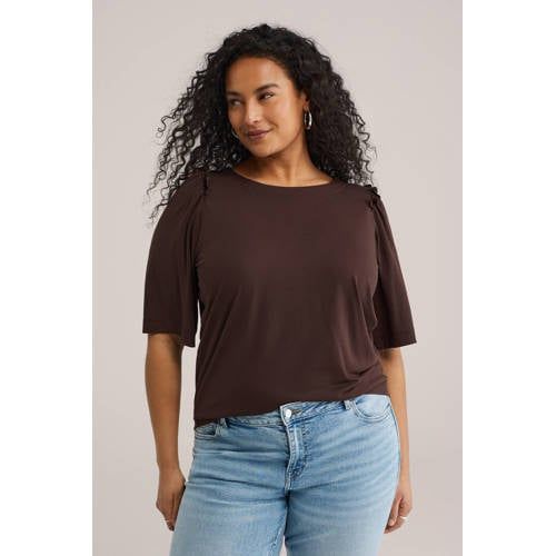 WE Fashion Curve top donkerbruin