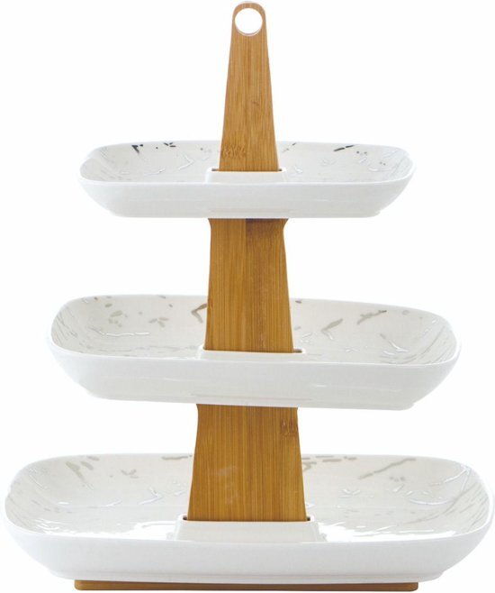 Etagere Porselein marmerlook 3 delige - Wit