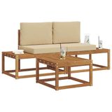 vidaXL - Buiten - bank - set - 3 - st - Naturel - Massief - Acacia - Hout - en - Polyester