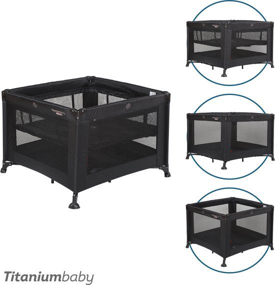 Titaniumbaby Opvouwbare box SMART Mason met verhoger 100x100 cm Black inclusief draagtas