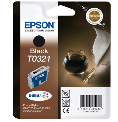 Epson Quill inktpatroon Black T0321 DURABrite Ink single pack / zwart