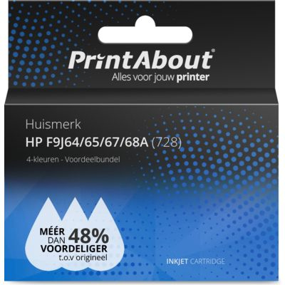 PrintAbout Huismerk HP F9J64/65/67/68A (728) Inktcartridge 4-kleuren Voordeelbundel Hoge capaciteit