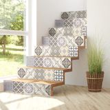 Ambiance Sticker Zelfklevende trap, tegels, trap, slaapkamer, zelfklevend, voor trap, cementtegels, 2 stroken van 15 cm x 105 cm