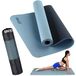 BAKAJI Yogamat van TPE, milieuvriendelijk, dubbellaags, antislip, hoge dichtheid, mat voor training, fitness, aerobic, fitnessstudio, afmetingen 180 x 61 cm, met opbergtas (lichtblauw/donkerblauw)