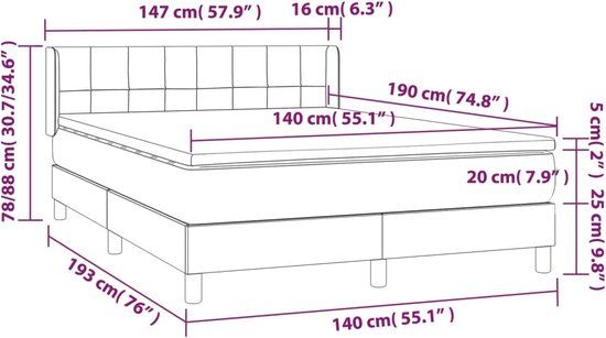 vidaXL Boxspring Bed - 140x190 cm - Lichtgrijs - Fluweel - Stof