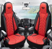 Bremer Sitzbezüge Premium Camper stoelhoezen voor Chausson Van DPL502 in Zwart/Rood (2 losse stoelen)