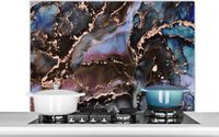 KitchenYeah Spatscherm - Marmer print - Rosé goud - 100x65 cm - Aluminium