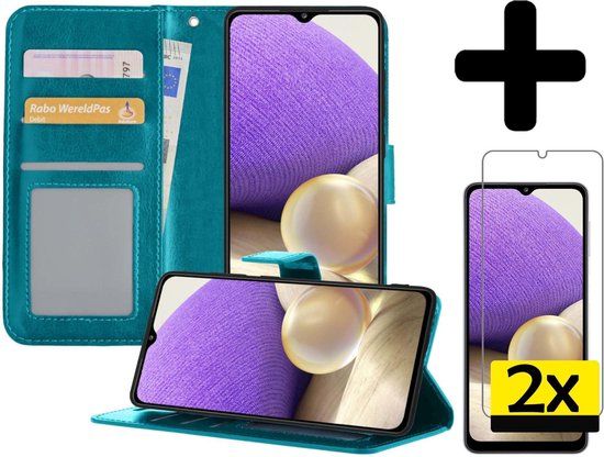 LUQ Book Case for Samsung Galaxy A32 5G - Turquoise - Includes Screen Protector