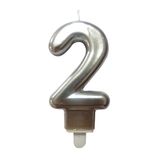 Homéa Birthday Candle Number 2 With Plastic Holder H 7.5 Cm Silver Colored