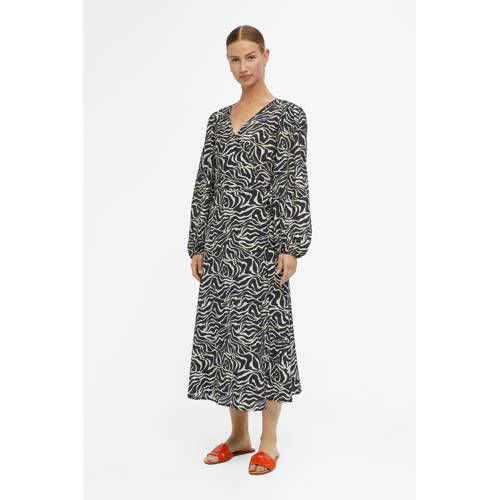 OBJECT OBJLEONORA Wrap Dress with All Over Print - Black/White
