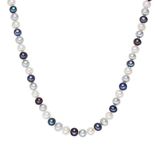 Valero Pearls Halsketting - 925 zilver - Zoetwaterparels - 45 cm - Blauw/Wit