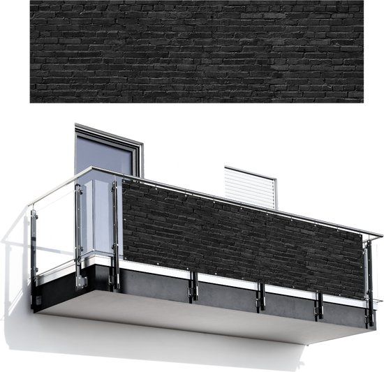 GreatGardenPosters Balkonscherm 300x90 cm - Steenlook - Bakstenen - Zwart - PVC
