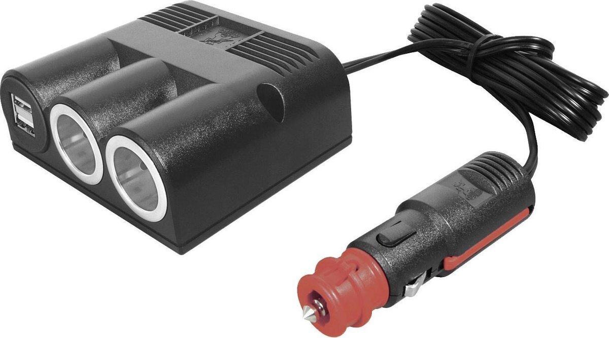 Procar 2-voudige 12V/24V splitter met USB lader - 2 meter