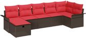 vidaXL - Tuinbank - Set - 2 zitplekken - Polyrattan - Bruin/ Rood