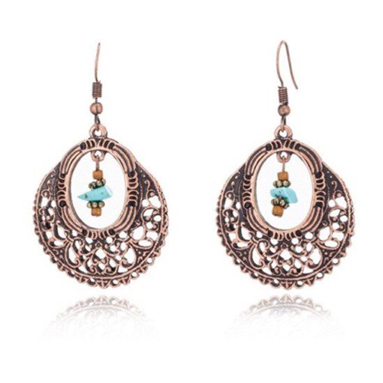 Deja Jewels Lookinggoodtoday Ronde Boho oorbellen hangers metaal met steentje en kralen