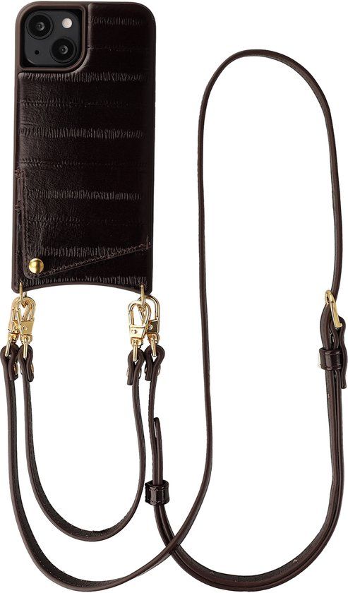 Selencia Real Leather Backcover met Pashouder - Geschikt voor Apple iPhone 14 / 13 - Dark Chocolate