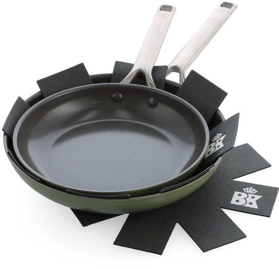BK Sublime Koekenpannenset 2-delige - 24/28cm - PFAS-vrije antikleeflaag - Koekenpan inductie - Keramische koekenpan - Ovenbestendig tot 220°C - Gouden stainless steel handgrepen - Olijfgroen
