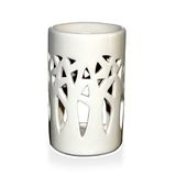 Geurbrander Zen'Arôme Geurbrander, fondant, geurwas, diffuser voor olie en geur, kaarsenhouder, theelichthouder, aromatherapie, keramiek, met lichtprojectie, H 11 cm, wit bos