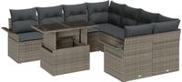 vidaXL Salon de jardin 9 pièces gris poly rotin ensemble d'angle avec table