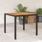 vidaXL Tuintafel met acaciahouten blad, polyrattan, zwart, 90x90x75 cm