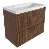 Saniclass Ensemble de meubles de salle de bain Atelier Holz - 80x45x63.5cm - Lavabo en céramique Bari blanc - 1 vasque - sans trou de robinetterie - 2 tiroirs - noyer mat pur (bois) SW1420803/SW24926