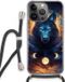 Case Company® - iPhone 13 Pro Hoesje met Koord - Wolf Dreamcatcher - Zwart