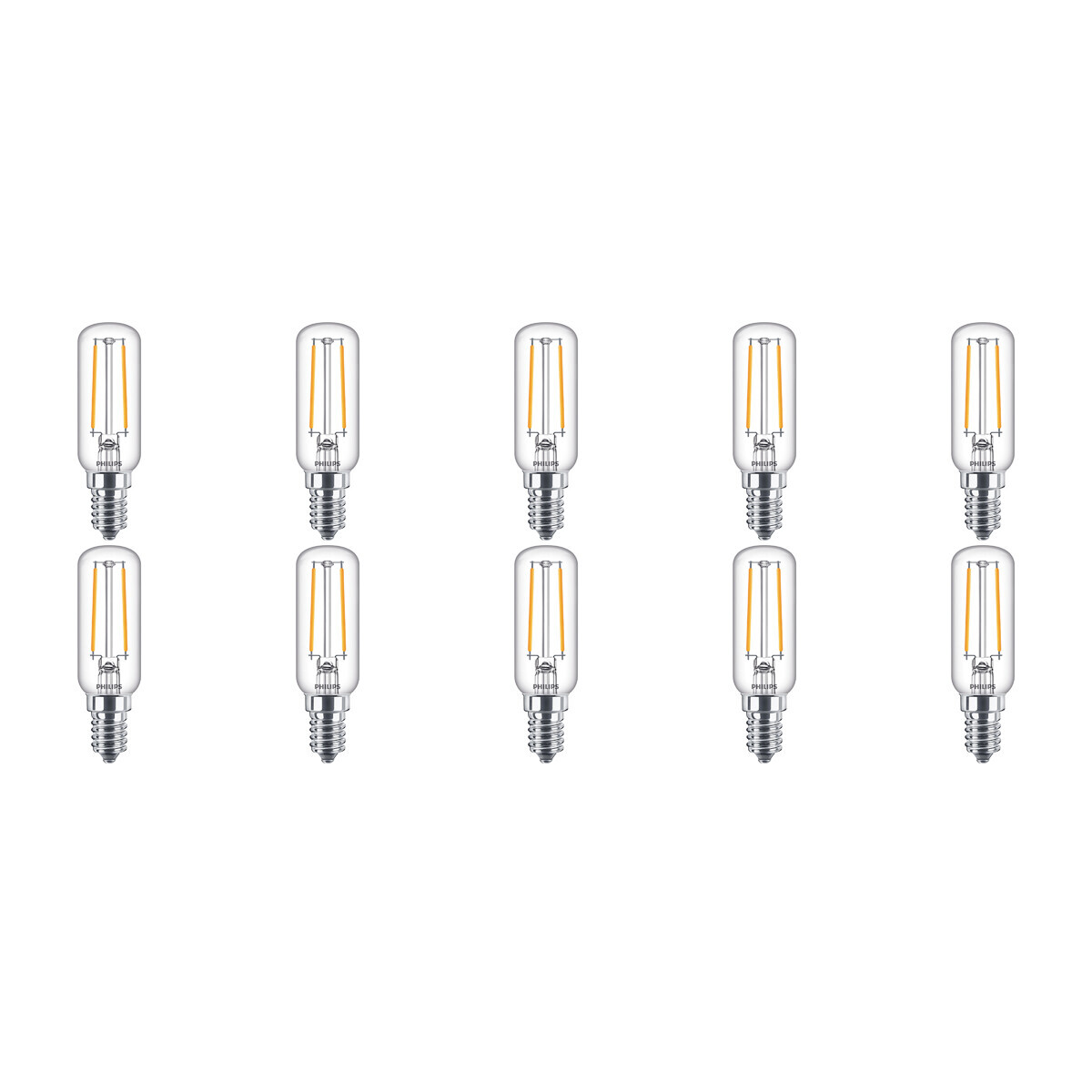 BES LED PHILIPS - LED Lamp 10 Pack - CorePro Tube Filament 827 T25L - E14 Fitting - 2.1W - Warm Wit 2700K Vervangt 25W