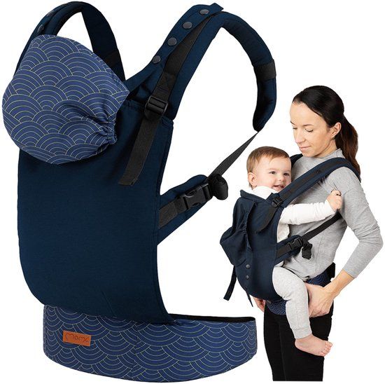 MoMi COLLET Draagzak - Ergonomische Babydrager - M-Positie - Verstelbaar - Met Afneembare Capuchon - Navy
