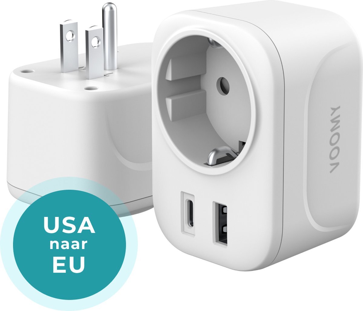 Voomy Reisstekker Amerika/USA - Wereldstekker Type A - USB-C & USB-A - Wit