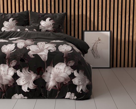 Sleeptime Dark Flower Dekbedovertrek Eenpersoons - Zwart - 140x220cm